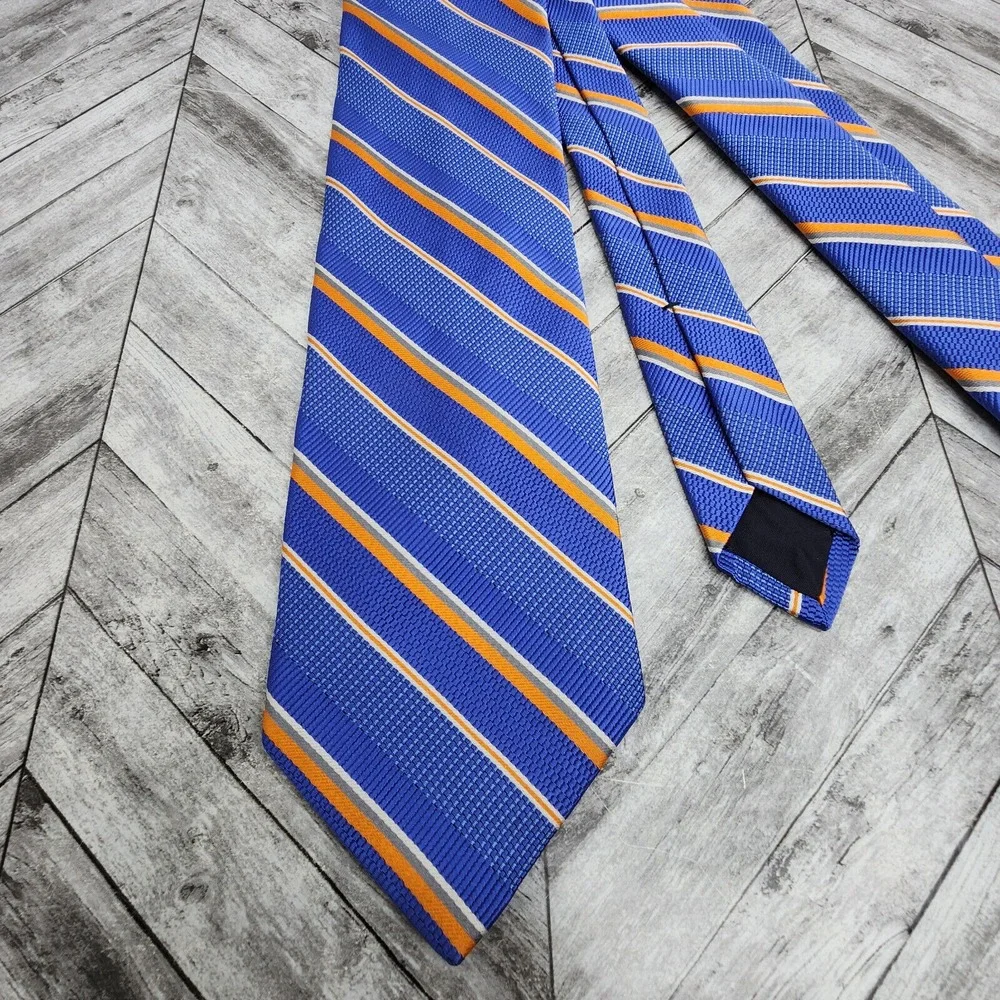 Brooks Brothers Irregular Silk Necktie Blue Orange‎ Striped Woven Men's Tie USA
